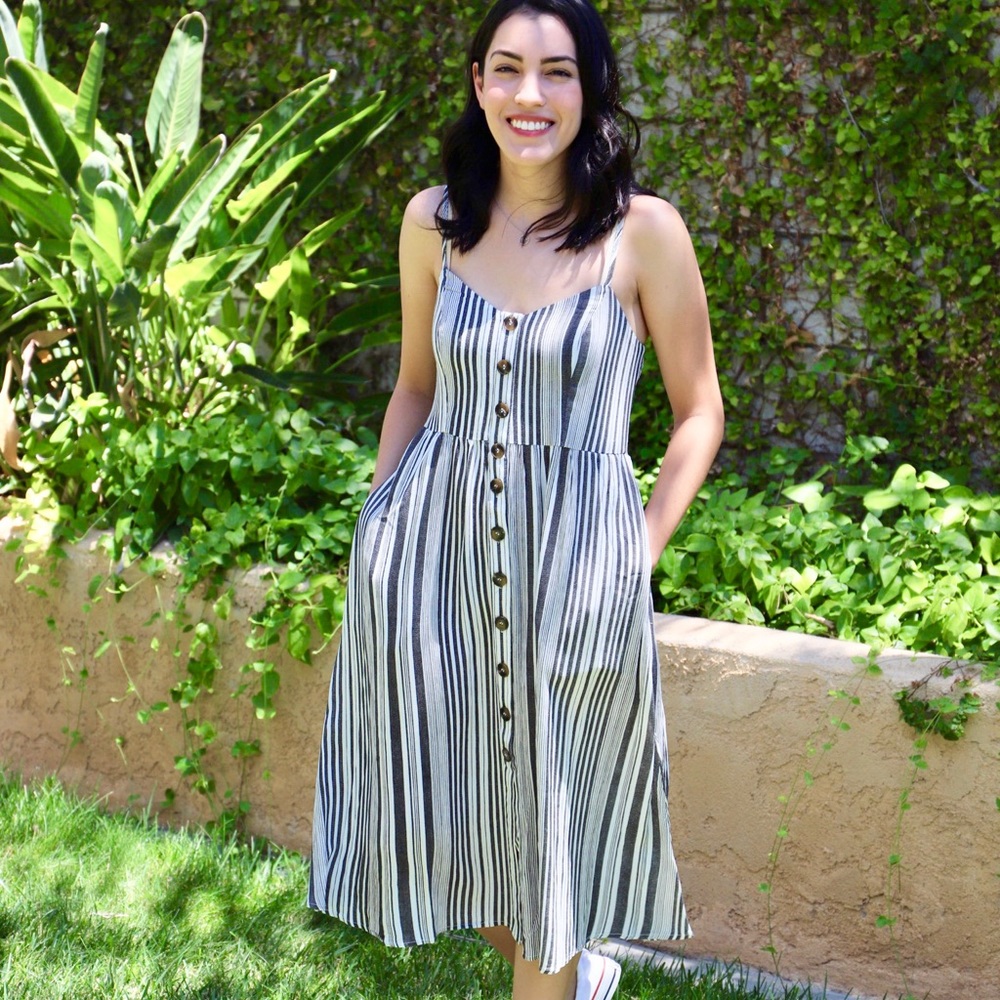 Black and White Striped Long Dress